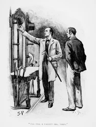 1893年7月「ストランドマガジン」に掲載されたアーサーコナンドイル（1859〜1930年）の「The Crooked Man」のイラスト「空いているペグを埋める」